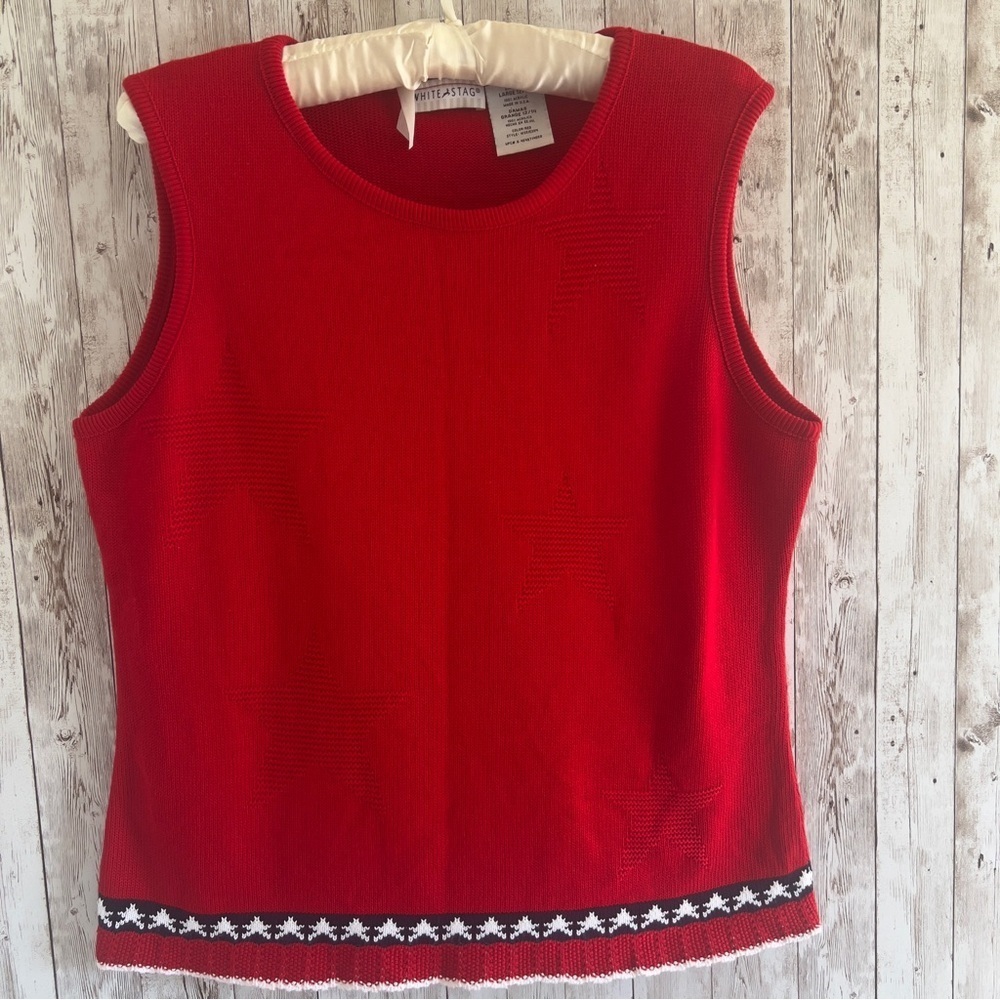 Vintage White Stag Patriotic Star Print Red Sleeveless Americana Top Large